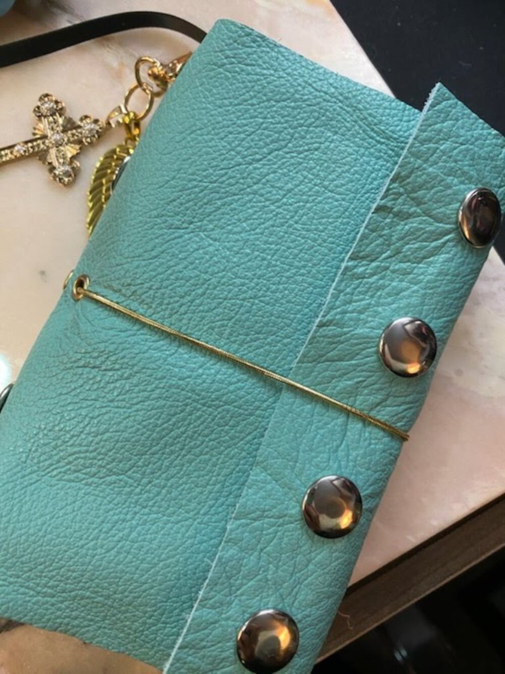 Custom Genuine Turquoise Leather Passport Journal, Handmade Travel Diary, GHW